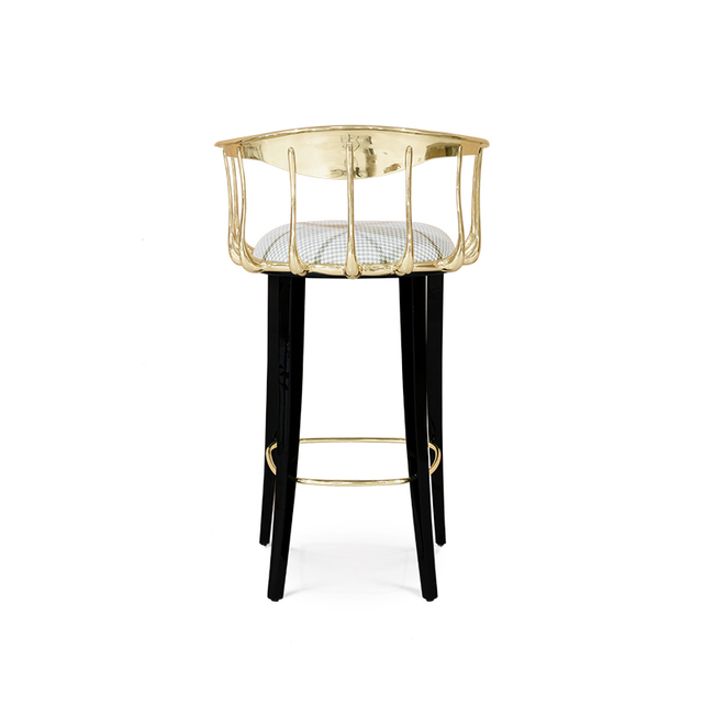 Роскошный современный барный стул из латуни с металлическими ножками и обивкой