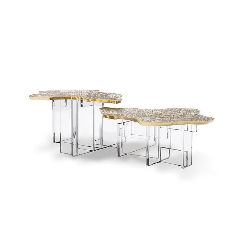 Современный журнальный столик на акриловой основе, литой латунь, центральный столик Моне