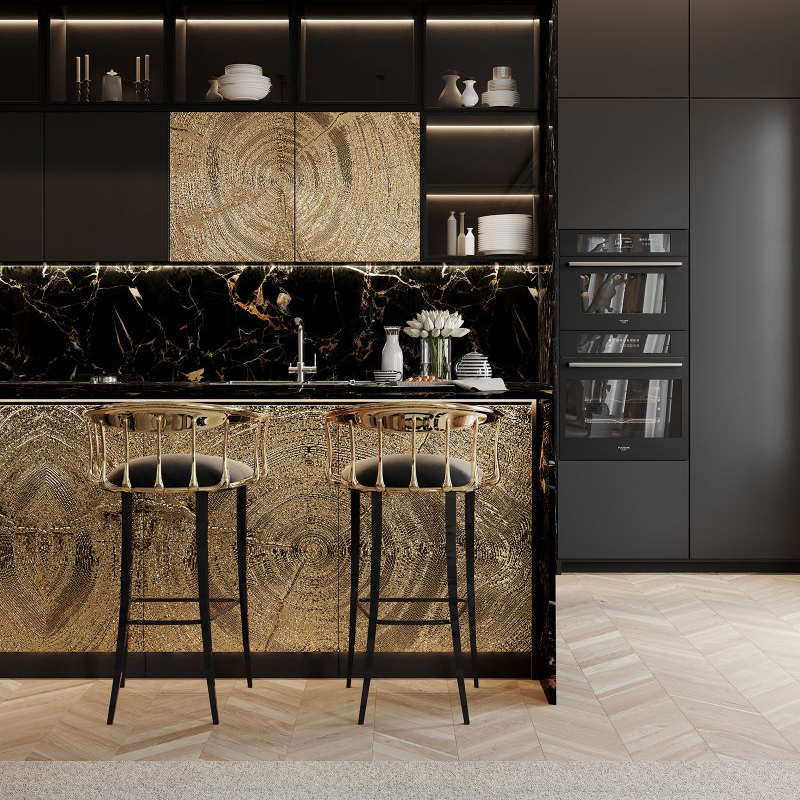 Роскошный современный барный стул из латуни с металлическими ножками и обивкой