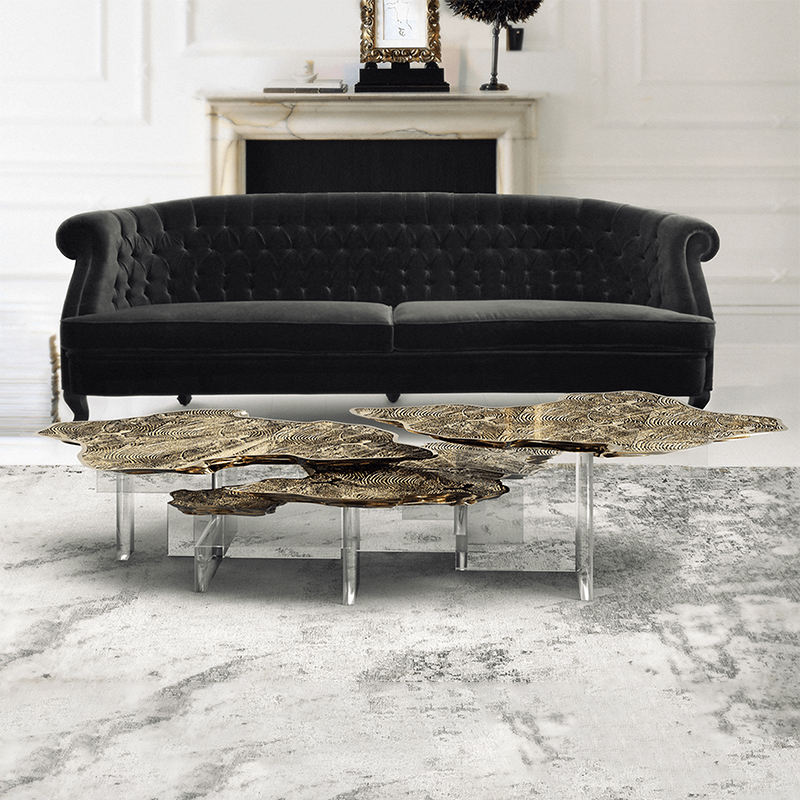 Современный журнальный столик на акриловой основе, литой латунь, центральный столик Моне