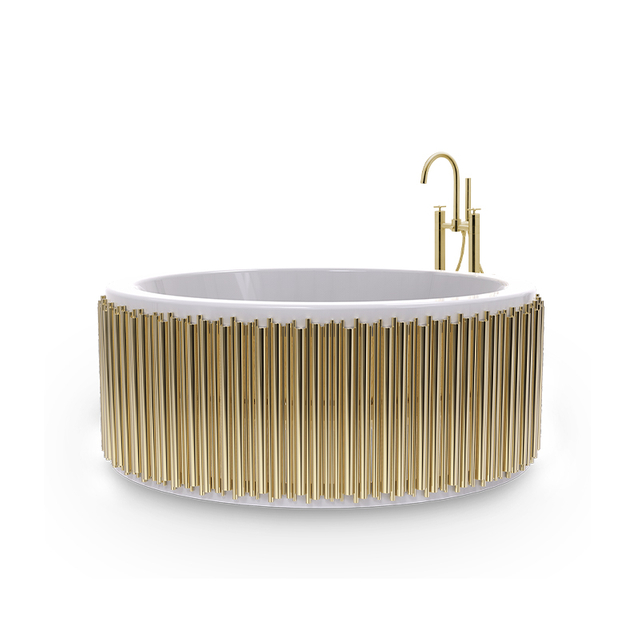 Золотая рама из нержавеющей стали и круглая ванна из белого искусственного камня