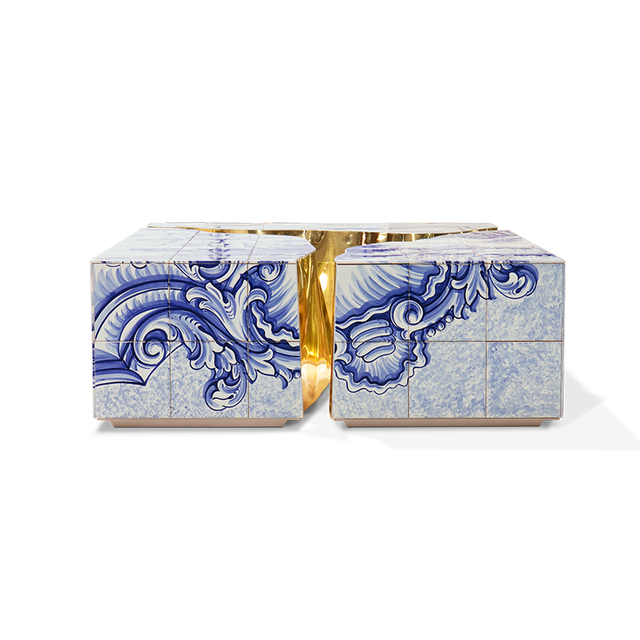 Ручная роспись центрального стола, золотой каркас из нержавеющей стали, прямоугольный журнальный столик